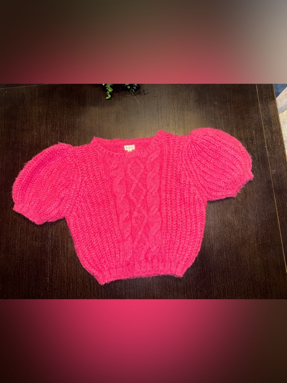 POL Hot Pink Cable Knit Puff Sleeve Sweater
